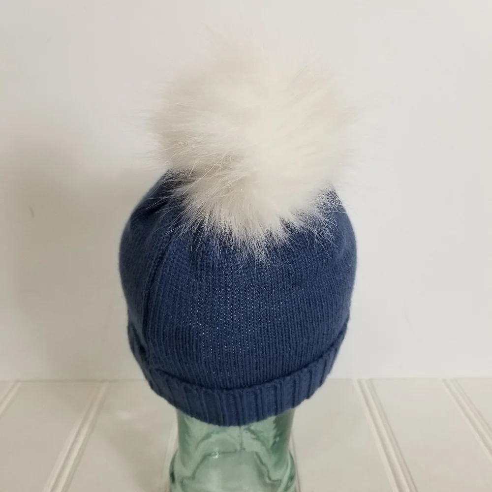 Emma & Elsa Girls Unicorn Beanie 4-6X Pom Pom Faux Fur Cozy Winter Knit Hat Blue